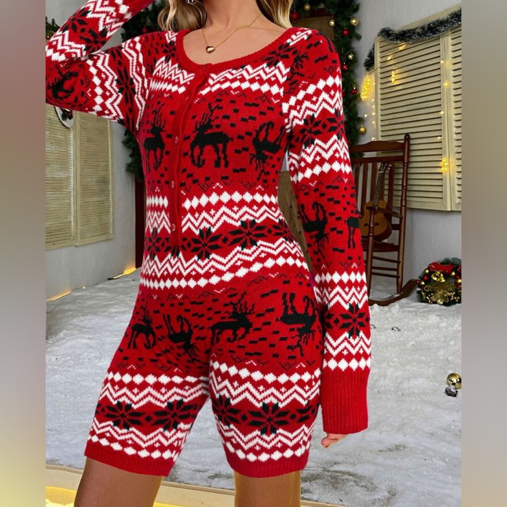 Christmas Knit sweater Romper medium